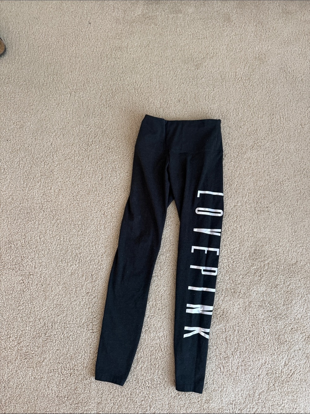 PINK Victoria's Secret Black Leggings with White LOVE PINK Side Print